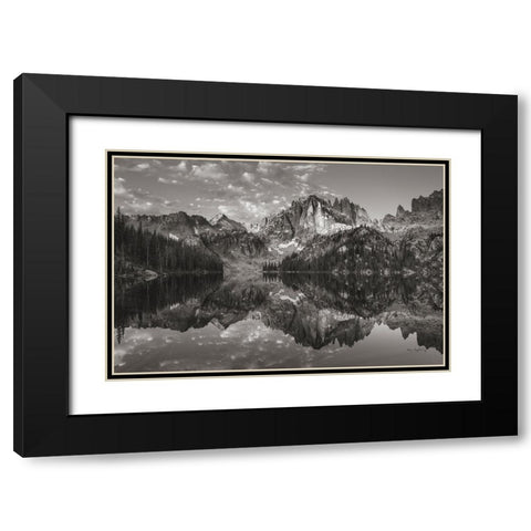 Baron Lake Monte Verita Peak Sawtooh Mountains II BW Black Modern Wood Framed Art Print with Double Matting by Majchrowicz, Alan