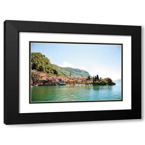Lake Como Village I Black Modern Wood Framed Art Print with Double Matting by Aledanda