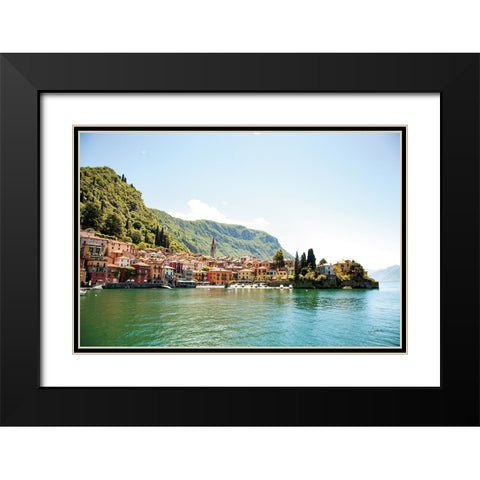 Lake Como Village I Black Modern Wood Framed Art Print with Double Matting by Aledanda