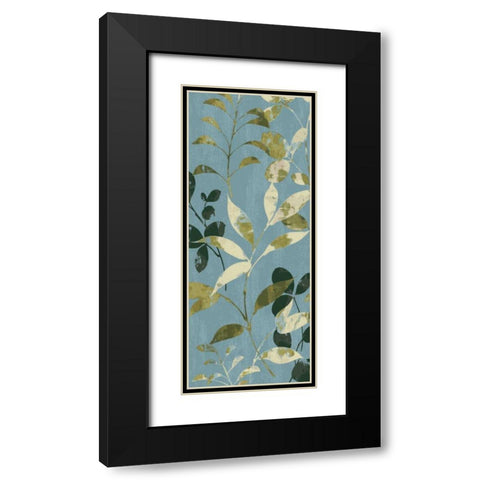 Leaves on Blue I Black Modern Wood Framed Art Print with Double Matting by Wild Apple Portfolio