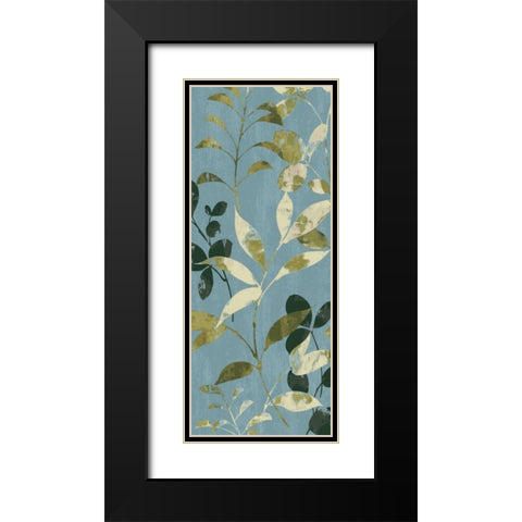 Leaves on Blue I Black Modern Wood Framed Art Print with Double Matting by Wild Apple Portfolio
