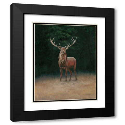 Stag Black Modern Wood Framed Art Print with Double Matting by Wellington Studio