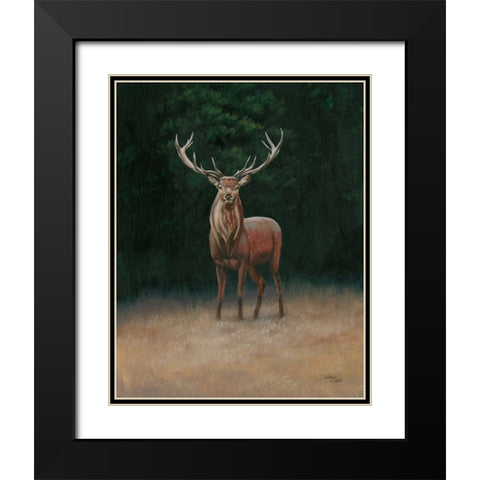Stag Black Modern Wood Framed Art Print with Double Matting by Wellington Studio