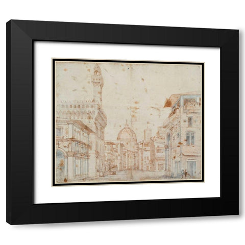 Firenze Perspective Black Modern Wood Framed Art Print with Double Matting by Peruzzi, Baldassare