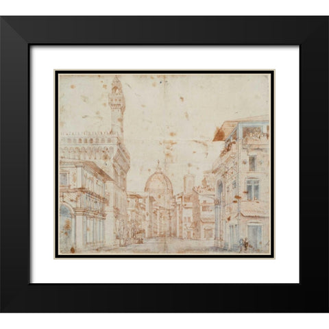 Firenze Perspective Black Modern Wood Framed Art Print with Double Matting by Peruzzi, Baldassare
