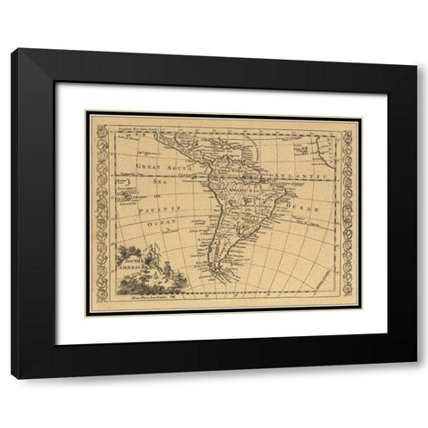 South America 1802 Black Modern Wood Framed Art Print with Double Matting by World Map