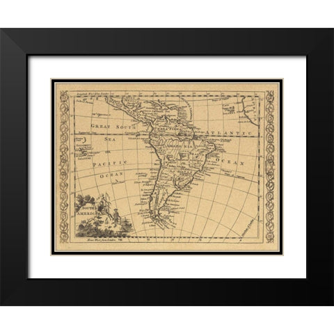 South America 1802 Black Modern Wood Framed Art Print with Double Matting by World Map
