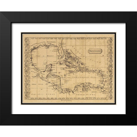 West Indies 1806 Black Modern Wood Framed Art Print with Double Matting by World Map