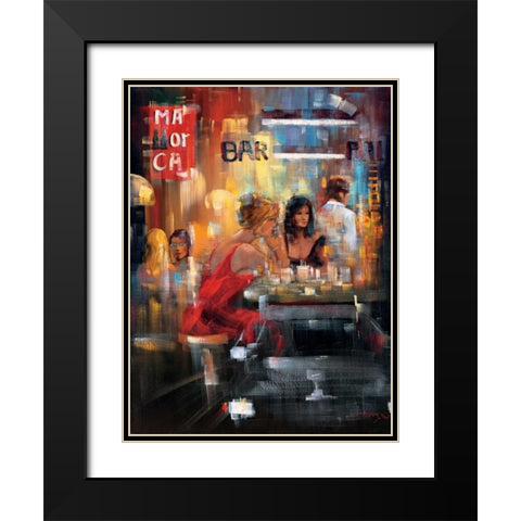 Bar Scene IV Black Modern Wood Framed Art Print with Double Matting by Madjid