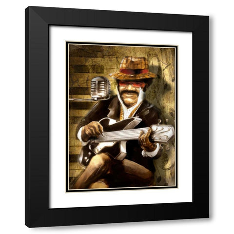 The Guitarist Black Modern Wood Framed Art Print with Double Matting by Sola, Bresso
