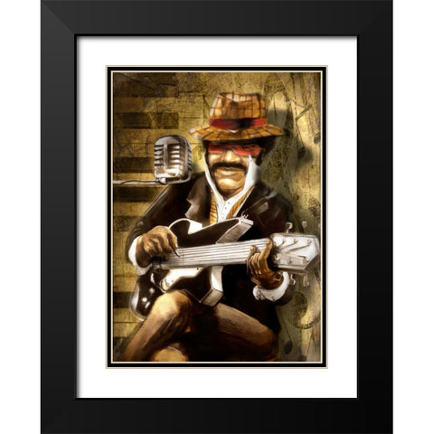 The Guitarist Black Modern Wood Framed Art Print with Double Matting by Sola, Bresso