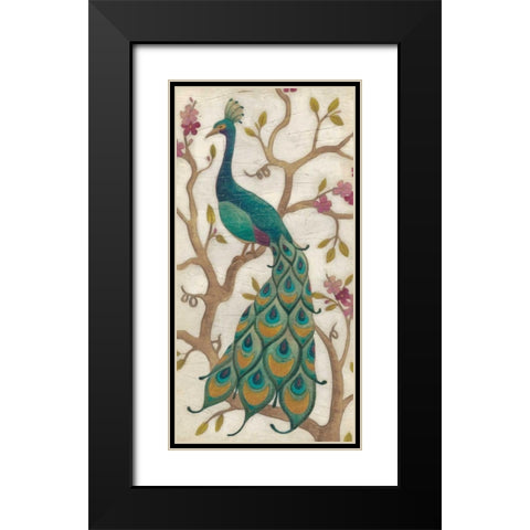 Peacock Fresco II Black Modern Wood Framed Art Print with Double Matting by Vess, June Erica