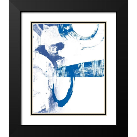 Blue Scribbles III Black Modern Wood Framed Art Print with Double Matting by Vision Studio