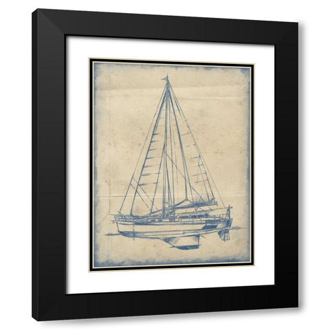 Yacht Blueprint I Black Modern Wood Framed Art Print with Double Matting by Harper, Ethan