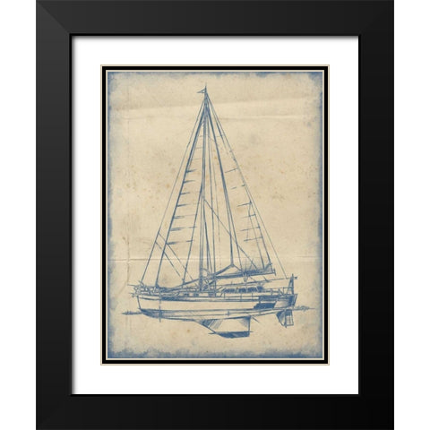 Yacht Blueprint I Black Modern Wood Framed Art Print with Double Matting by Harper, Ethan