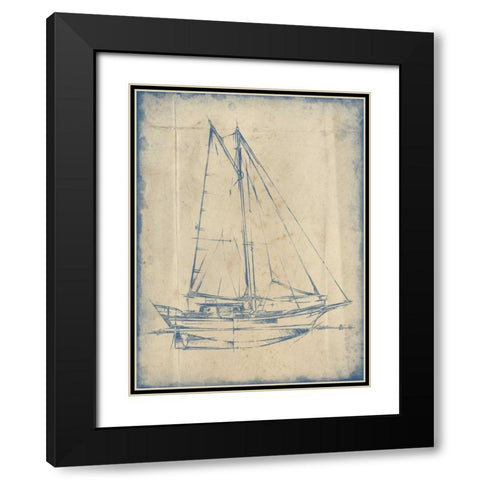 Yacht Blueprint III Black Modern Wood Framed Art Print with Double Matting by Harper, Ethan