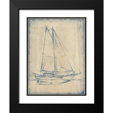 Yacht Blueprint III Black Modern Wood Framed Art Print with Double Matting by Harper, Ethan