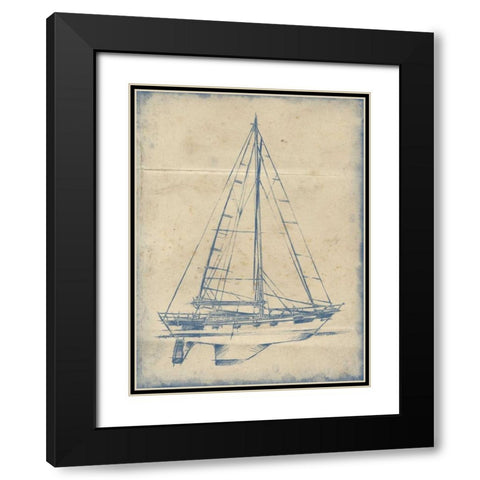 Yacht Blueprint IV Black Modern Wood Framed Art Print with Double Matting by Harper, Ethan