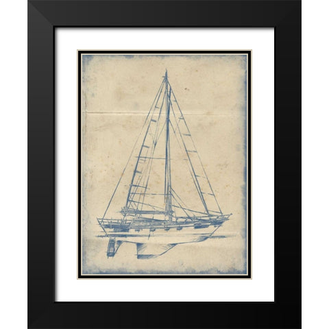 Yacht Blueprint IV Black Modern Wood Framed Art Print with Double Matting by Harper, Ethan