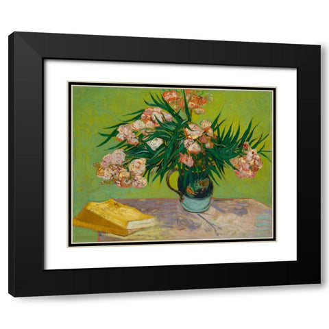 Oleanders Black Modern Wood Framed Art Print with Double Matting by Van Gogh, Vincent