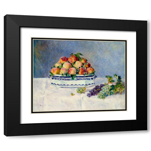 Still Life with Peaches and Grapes Black Modern Wood Framed Art Print with Double Matting by Renoir, Pierre-Auguste