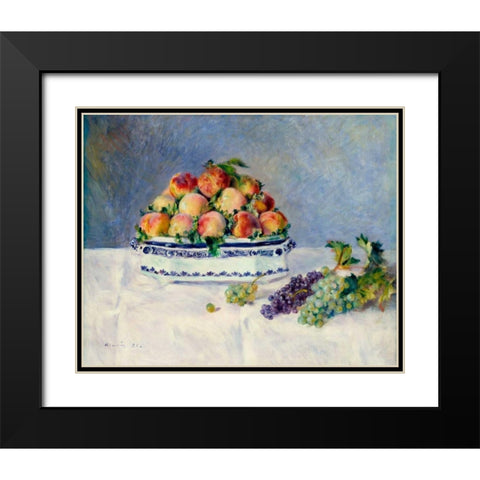 Still Life with Peaches and Grapes Black Modern Wood Framed Art Print with Double Matting by Renoir, Pierre-Auguste