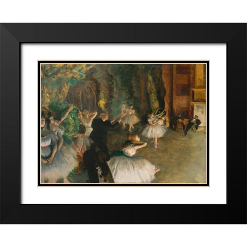 The Rehearsal of the Ballet Onstage Black Modern Wood Framed Art Print with Double Matting by Degas, Edgar
