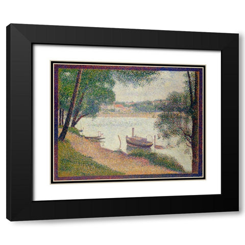 Gray Weather, Grande Jatte Black Modern Wood Framed Art Print with Double Matting by Seurat, Georges