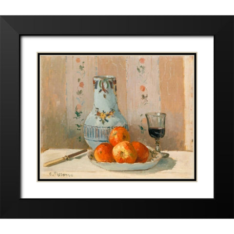 Still Life with Apples and Pitcher I Black Modern Wood Framed Art Print with Double Matting by Pissarro, Camille