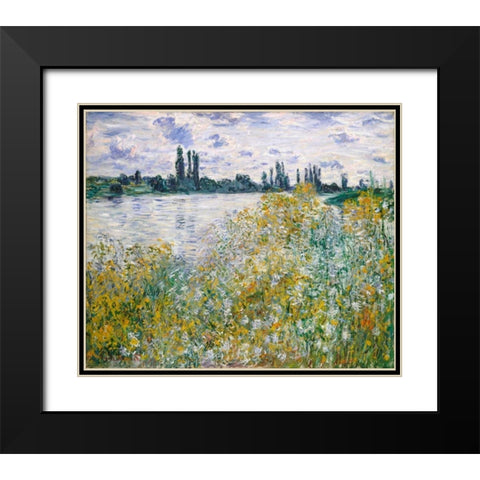 Lle aux Fleurs near Vetheuil Black Modern Wood Framed Art Print with Double Matting by Monet, Claude