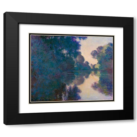Morning on the Seine near Giverny Black Modern Wood Framed Art Print with Double Matting by Monet, Claude