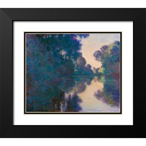 Morning on the Seine near Giverny Black Modern Wood Framed Art Print with Double Matting by Monet, Claude
