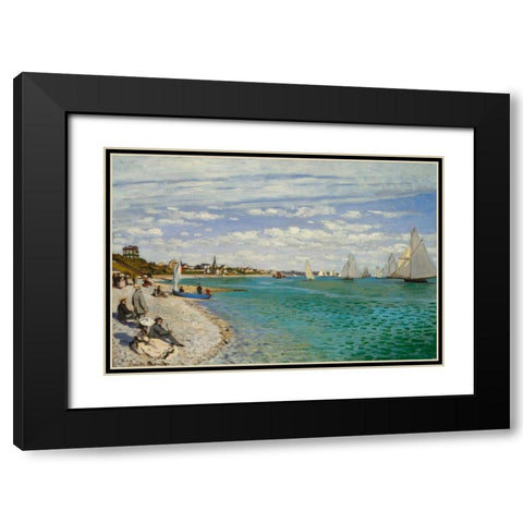 Regatta at Sainte- Adresse Black Modern Wood Framed Art Print with Double Matting by Monet, Claude