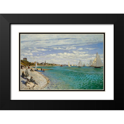 Regatta at Sainte- Adresse Black Modern Wood Framed Art Print with Double Matting by Monet, Claude