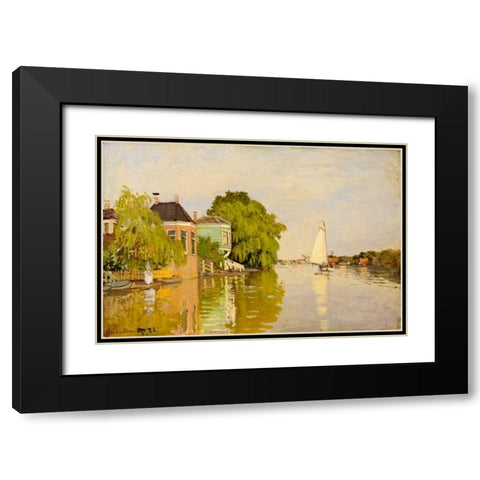Houses on the Achterzaan Black Modern Wood Framed Art Print with Double Matting by Monet, Claude