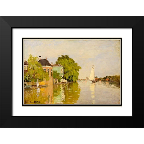 Houses on the Achterzaan Black Modern Wood Framed Art Print with Double Matting by Monet, Claude