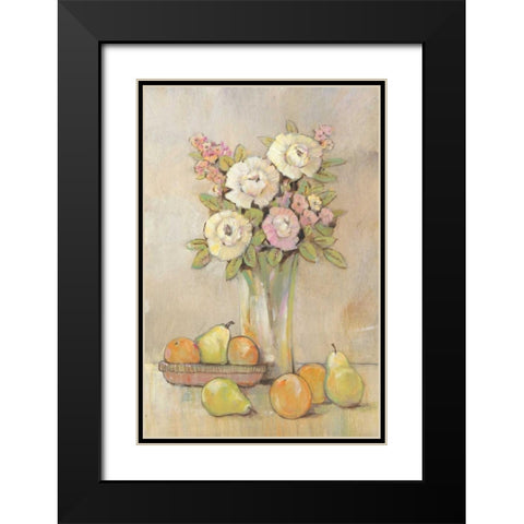 Still Life Study Flowers and Fruit I Black Modern Wood Framed Art Print with Double Matting by OToole, Tim
