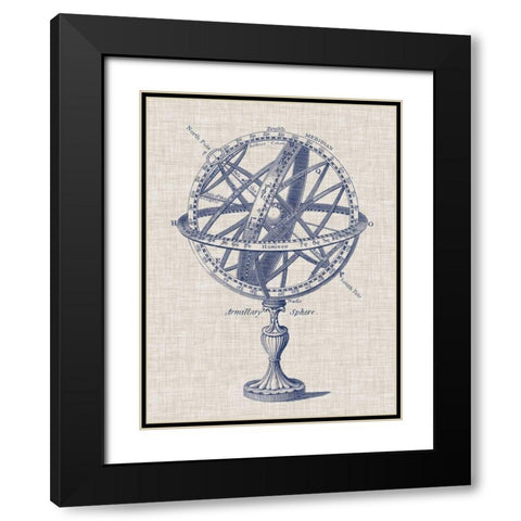 Armillary Sphere on Linen I Black Modern Wood Framed Art Print with Double Matting by Vision Studio