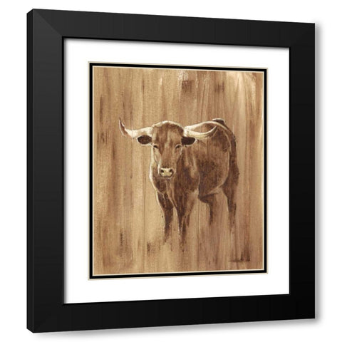 Wood Panel Longhorn Black Modern Wood Framed Art Print with Double Matting by Harper, Ethan
