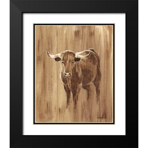 Wood Panel Longhorn Black Modern Wood Framed Art Print with Double Matting by Harper, Ethan