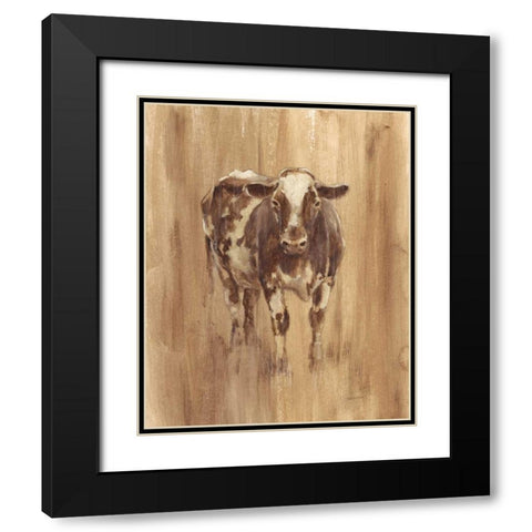 Wood Panel Cow Black Modern Wood Framed Art Print with Double Matting by Harper, Ethan