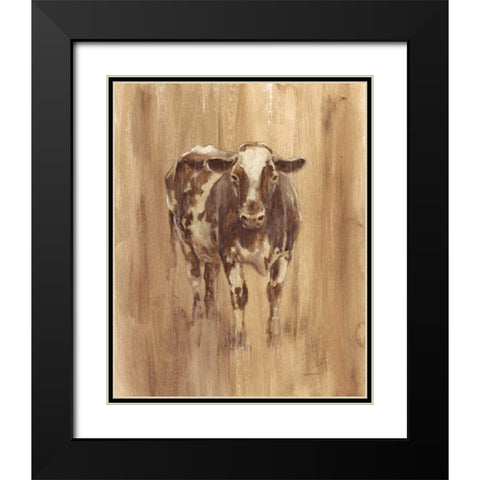 Wood Panel Cow Black Modern Wood Framed Art Print with Double Matting by Harper, Ethan