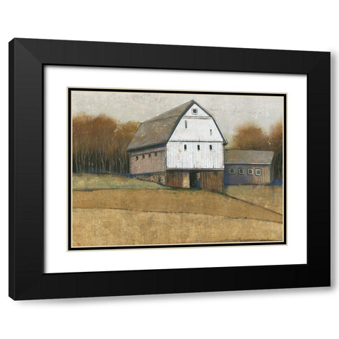 White Barn View II Black Modern Wood Framed Art Print with Double Matting by OToole, Tim