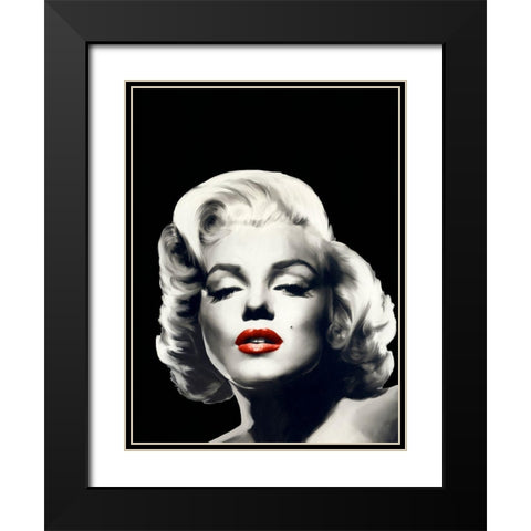 Red Lips Marilyn In Black Black Modern Wood Framed Art Print with Double Matting by Consani, Chris