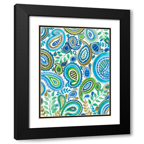 Blue and Green Paisley I Black Modern Wood Framed Art Print with Double Matting by Moore, Regina