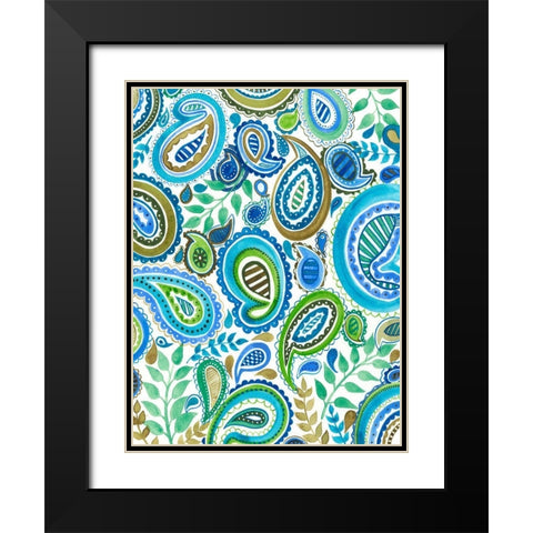Blue and Green Paisley I Black Modern Wood Framed Art Print with Double Matting by Moore, Regina