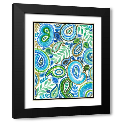 Blue and Green Paisley II Black Modern Wood Framed Art Print with Double Matting by Moore, Regina