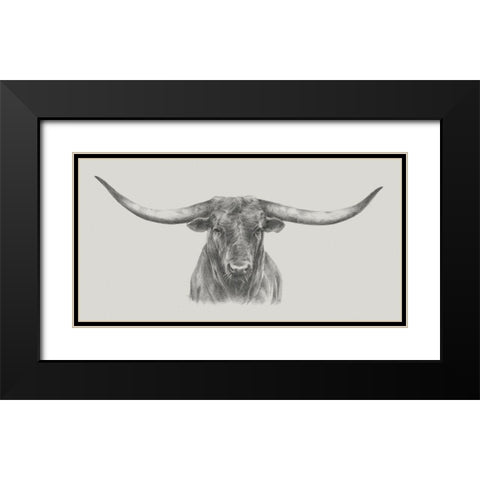 Longhorn Bull Black Modern Wood Framed Art Print with Double Matting by Harper, Ethan