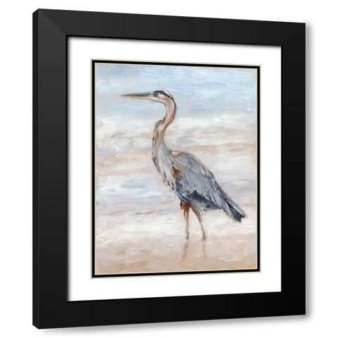 Beach Heron II Black Modern Wood Framed Art Print with Double Matting by Harper, Ethan