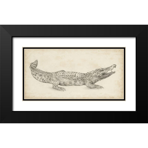 Crocodile Sketch Black Modern Wood Framed Art Print with Double Matting by Harper, Ethan
